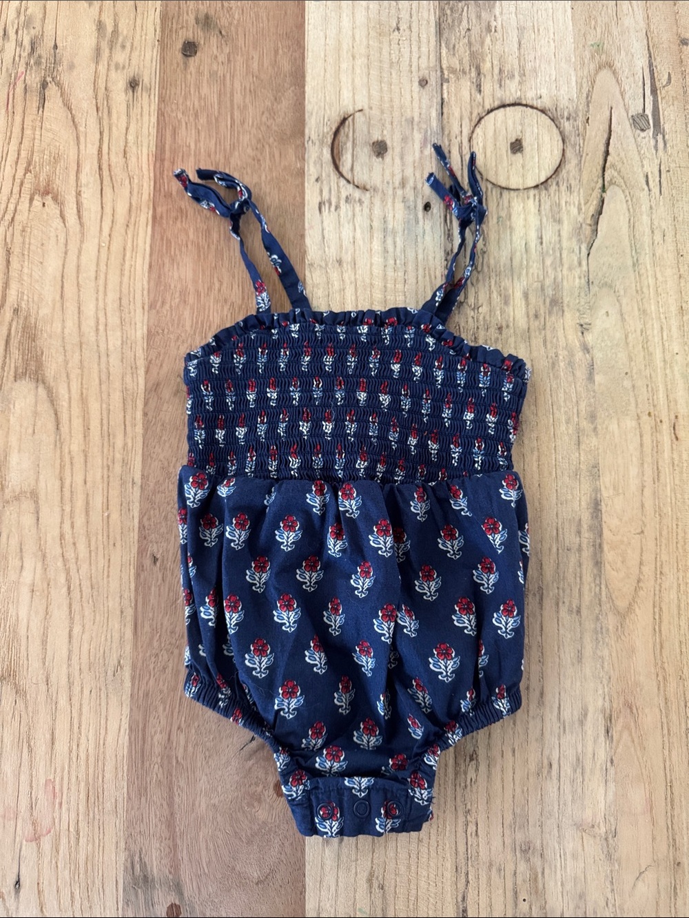 Cat & Jack Navy Blue Floral Smocked Baby Romper